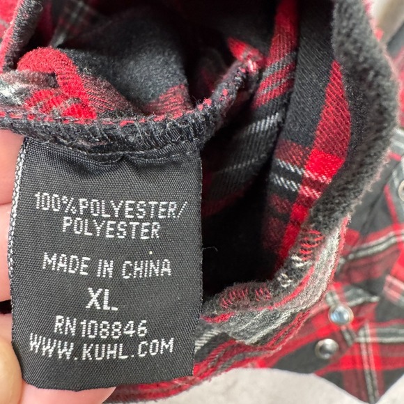 Kuhl Flannel Shirt Mens XL Red Plaid Long Sleeve Western Pearl Snap Pocket Logo - Picture 4 of 8